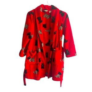 adonna Red bathrobe with Scottish Terriers in black & cheetah print Size S